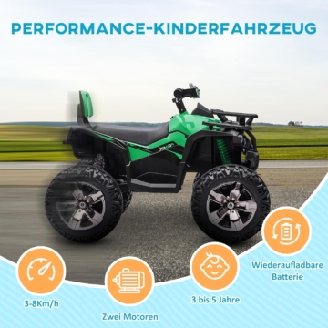 HOMCOM Elektro Quad für Kinder in Grün mit 12V 10Ah Akku, 2 Motoren und MP3-Player