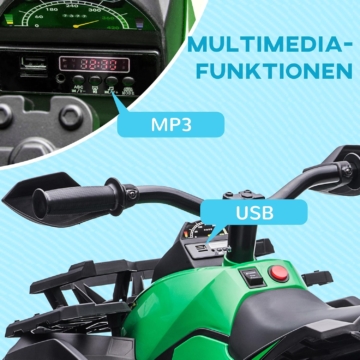 HOMCOM Elektro Quad für Kinder in Grün mit 12V 10Ah Akku, 2 Motoren und MP3-Player