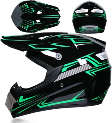 UIGJIOG Motorradhelm Kinder Set mit Brille, Handschuhen und weichem Helmfutter