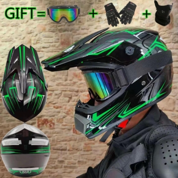 UIGJIOG Motorradhelm Kinder Set mit Brille, Handschuhen und weichem Helmfutter